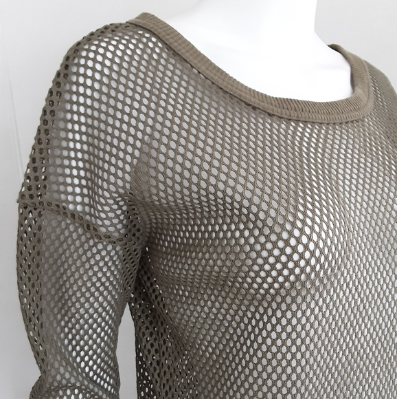 BANANA REPUBLIC ARMY GREEN MESH LONG SLEEVE TUNIC TEE SHIRT SZ XS - Picture 6 of 7